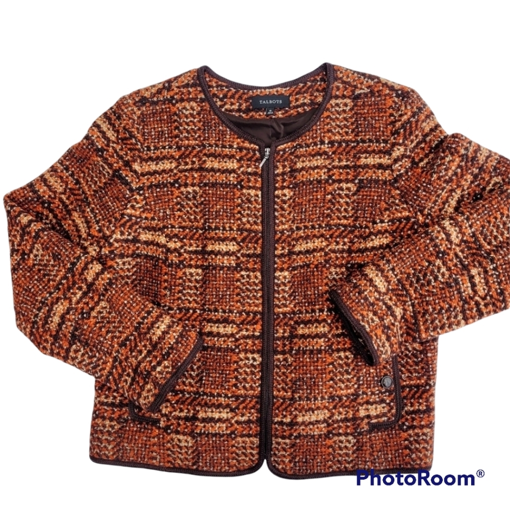 Talbots Women's Brown and Orange Tweed Blazer